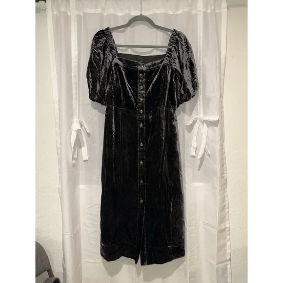 J Crew Puff-Sleeve Velvet Dress Button Down‎ Dark Gray NWT Size 4 - Picture 3 of 9